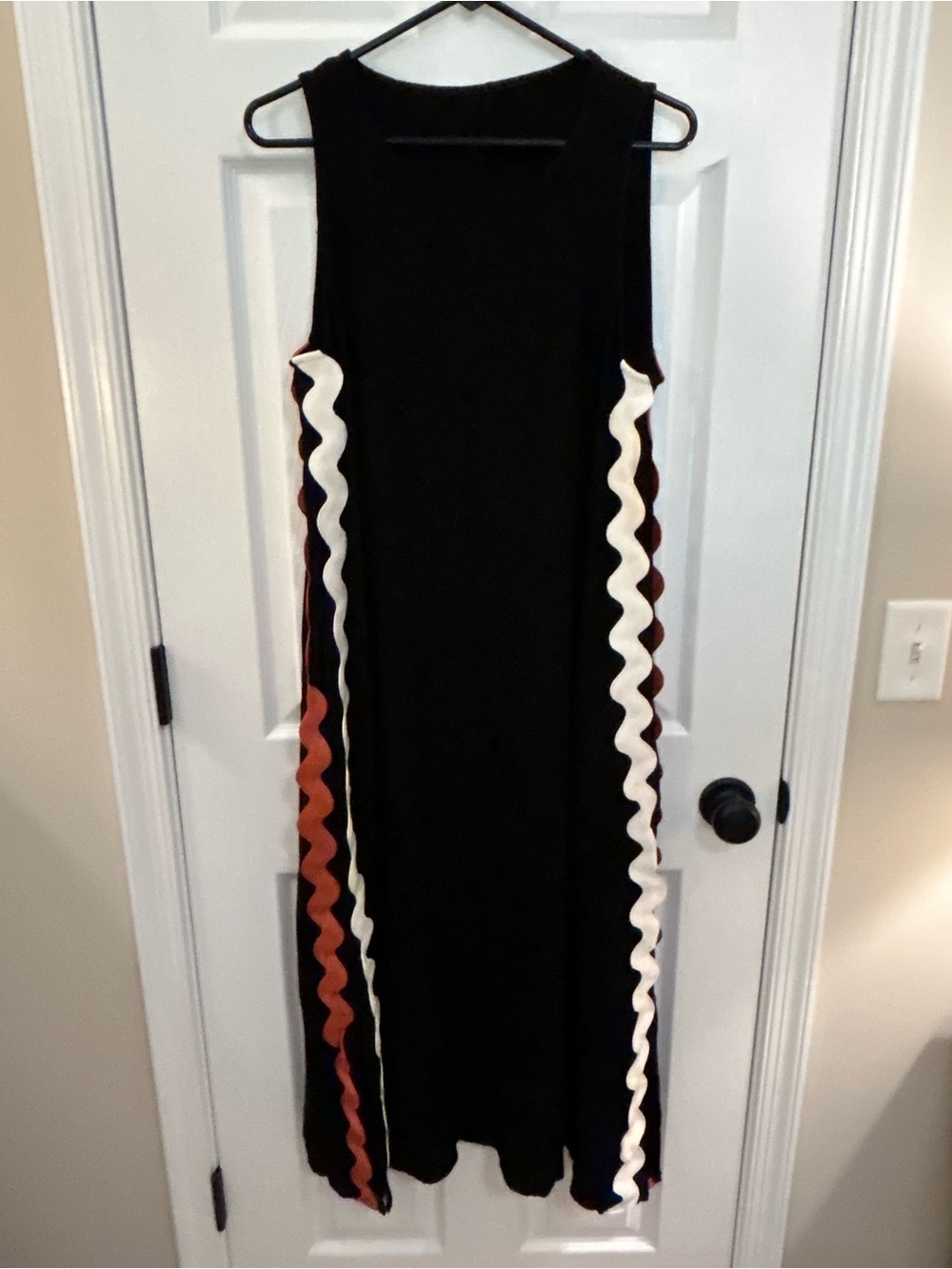 CHOUYATOU Linen Blend Sleeveless Maxi Dress Black Ric Rac Trim Size L NWT